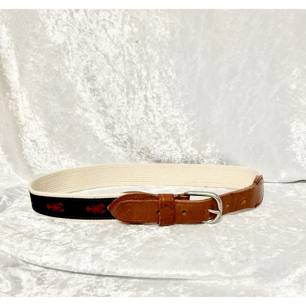 Crewcuts Boys Medium Web Belt Lobster Nautical Navy Cream Leather Trim‎ USA Made